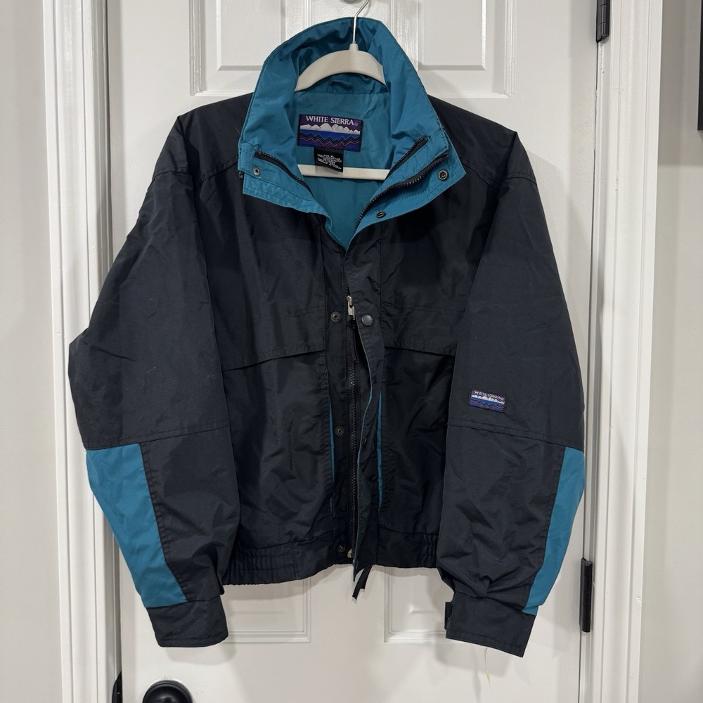 Vintage 90s White Sierra Jacket Mens XL Black Teal Nylon Windbreaker